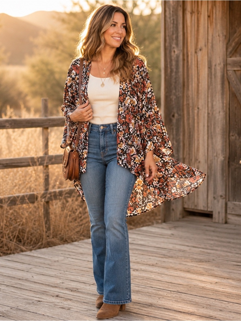 Time & Tru Floral Kimono One Size NWT Boho Fall Layering Cardigan